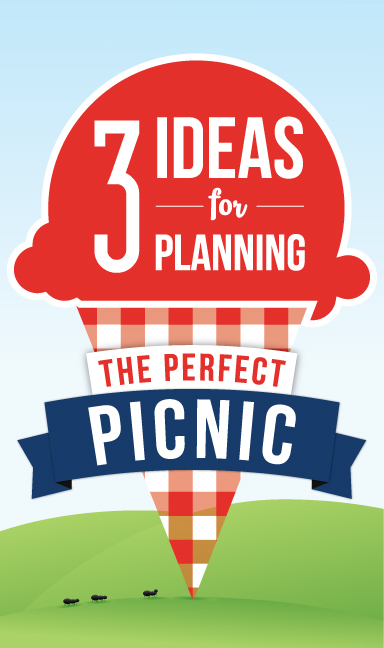 Illustration of an ice cream cone with the words "3 Ideas for Planning the Perfect Picnic" on it