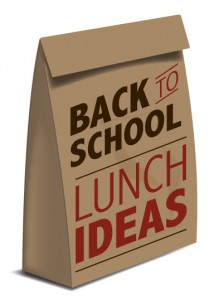 Illustration of a brown bag with the words "Back to School Lunch Ideas" written on it