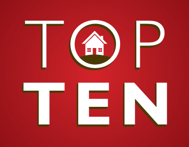 The words "Top Ten" with house illustration inside of the letter O