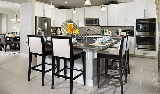 Kitchen with white cabinets and center island