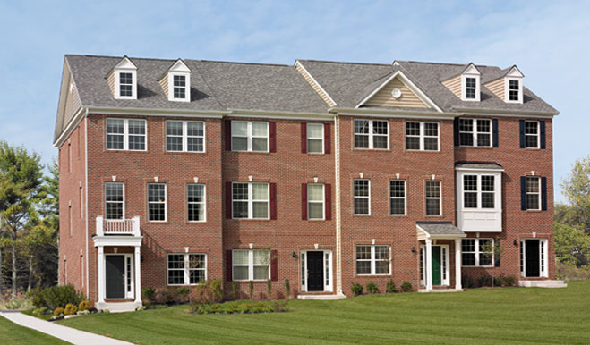 Exterior of brick-front townhomes