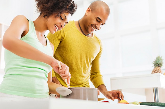 Couple preparing Valentines Day dinners