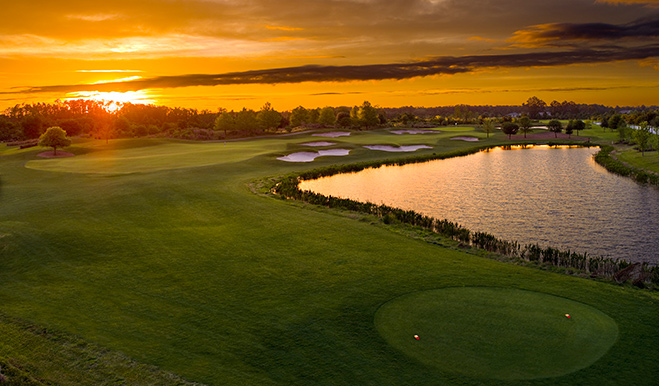 Golf course at sunset