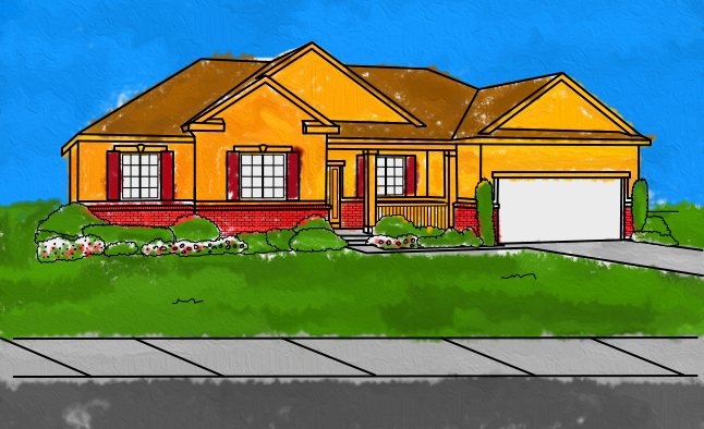 Coloring sheet with ranch-style home