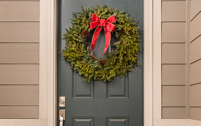 Front door with wreath