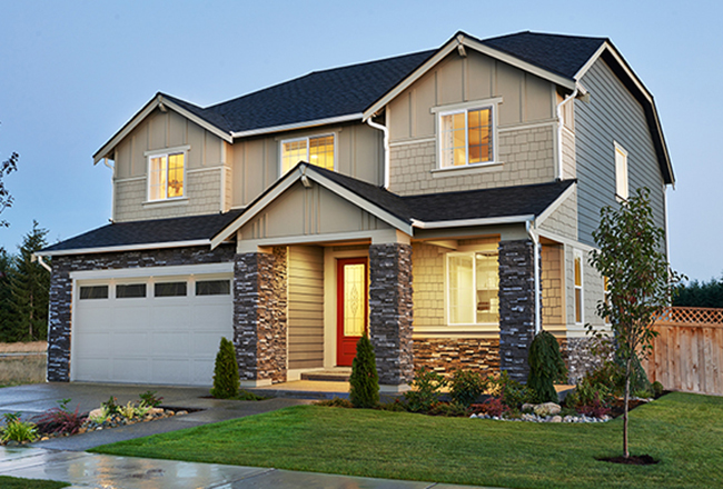 Exterior of two-story home with covered porch