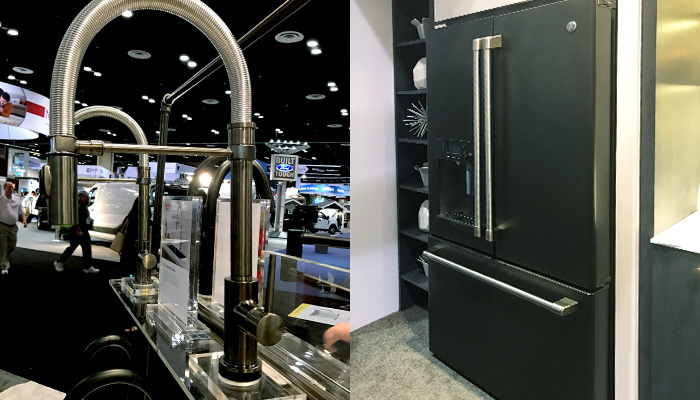 Dark finished faucet and refrigerator