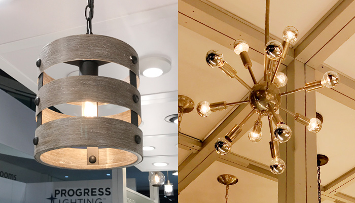 Side-by-side image of two unique light fixtures