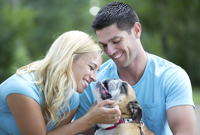 Couple with bulldog