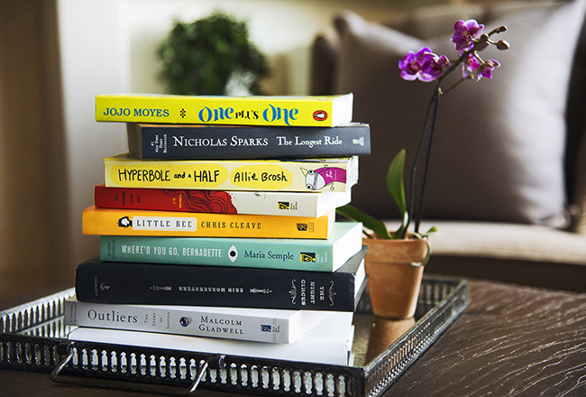 Stack of books on table