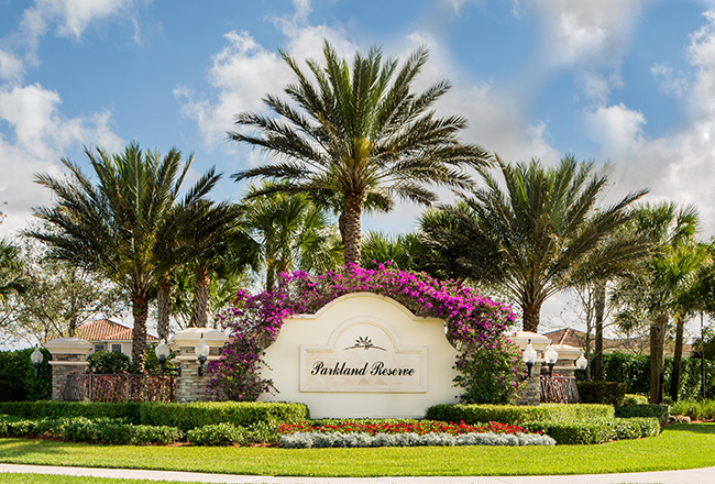 Parkland Reserve entry monument in Florida