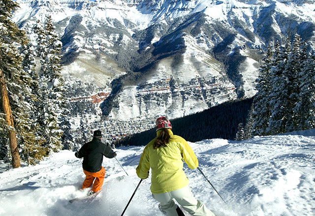 Two people skiing in Colorado