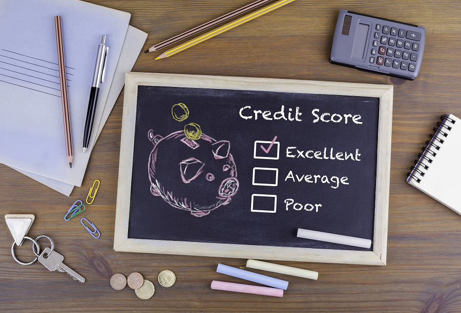 Chalkboard with check boxes for excellent, average and poor credit.