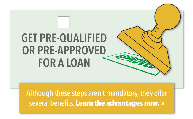 Illustration of a stamp stamping the word "Approved" and the words "Get Pre-qualified or Pre-approved for a Loan"