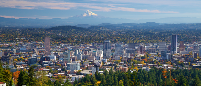 Portland skyline with mountain in the background