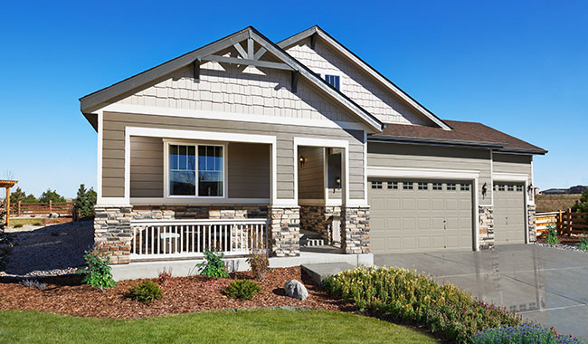 Exterior of ranch-style home with covered porch and 3-car garage