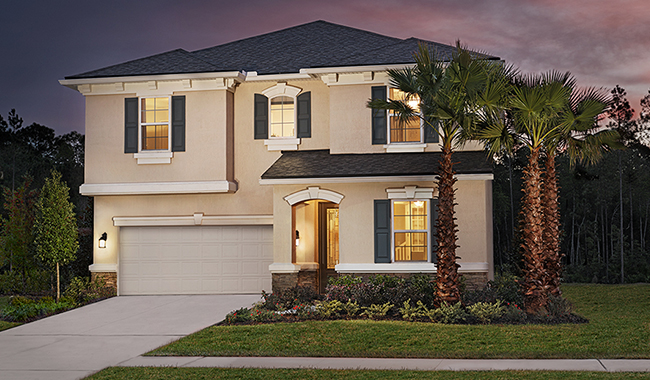 Exterior of two-story home with covered entry