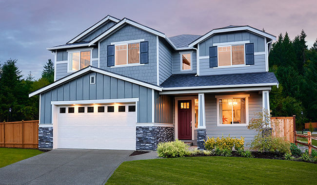 Exterior of two-story home with covered porch