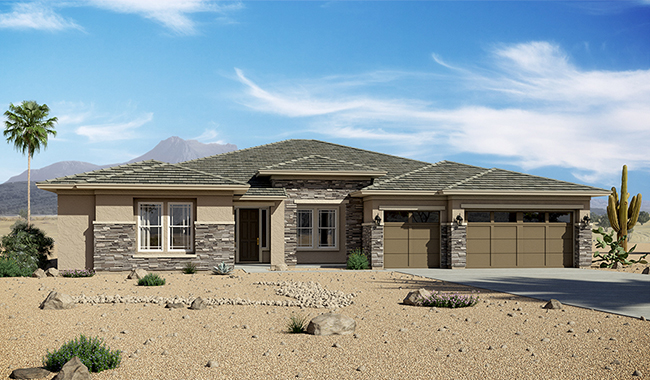 Exterior of ranch-style home with 3-car garage