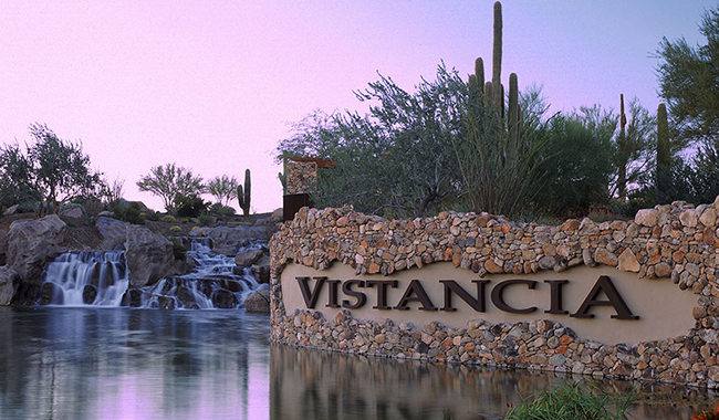 Vistancia monument and waterfall