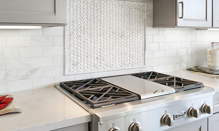 Basketweave tile backsplash