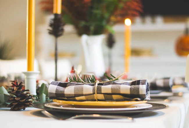 Place setting on candlelit table