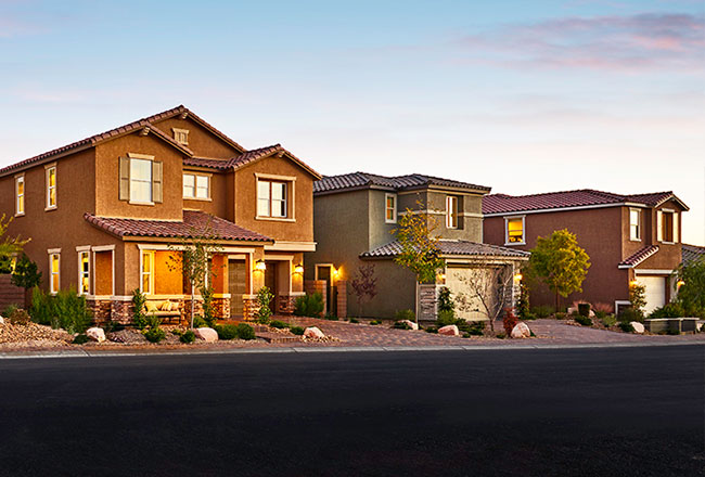 Streetscape with two-story homes