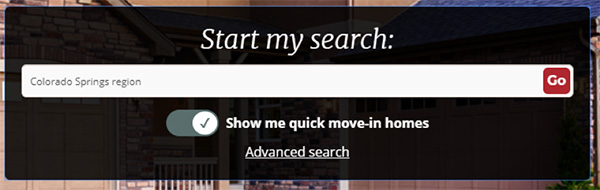 Search bar with quick move-in homes filter