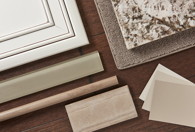 Stone Creek cabinet, countertop, carpet and paint color samples