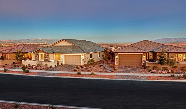 Streetscape view of new ranch homes