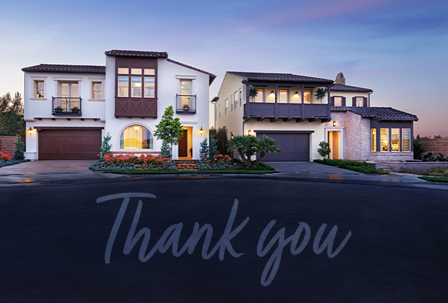 Neighboring two-story homes and the words thank you
