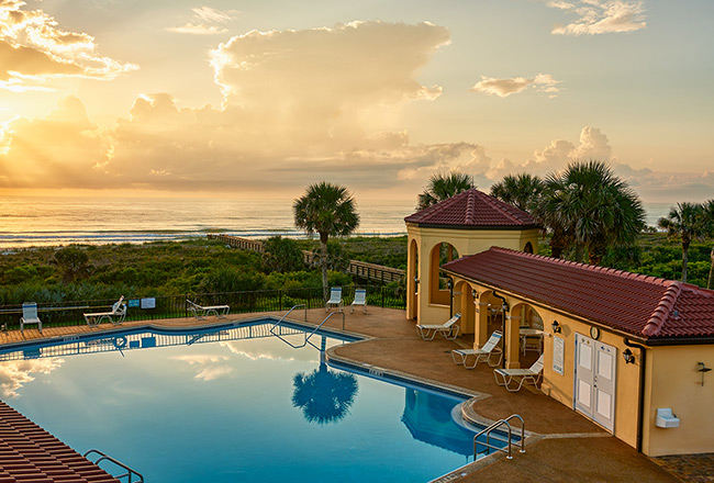 Swimming pool at sunset