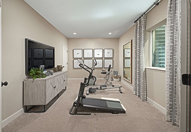 Home gym with large television