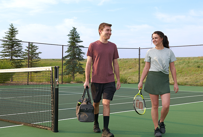 Man and woman leaving tennis court