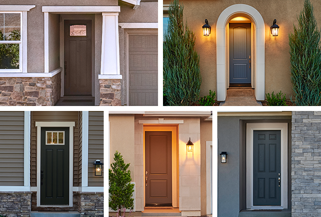 Five front doors in a collage