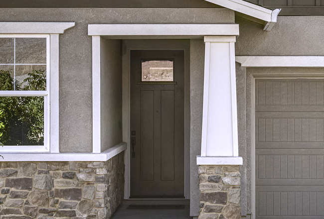 2-panel Craftsman Shaker front door design with glass