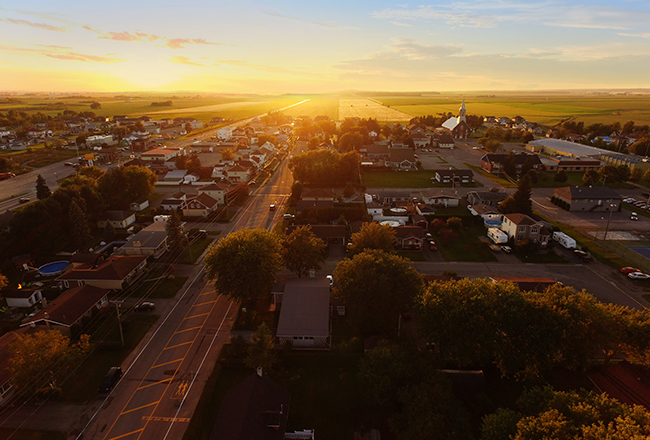 a small town at dusk