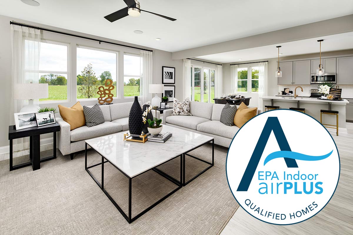 Great room and kitchen photo with the EPA's Indoor airPLUS logo