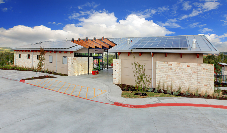 Community clubhouse with solar panels at Whisper Valley