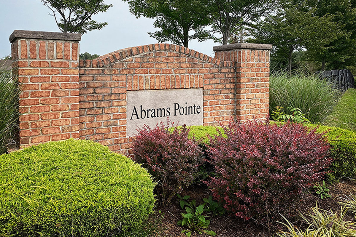 Community entrance for Abrams Pointe in Frederick County, Virginia