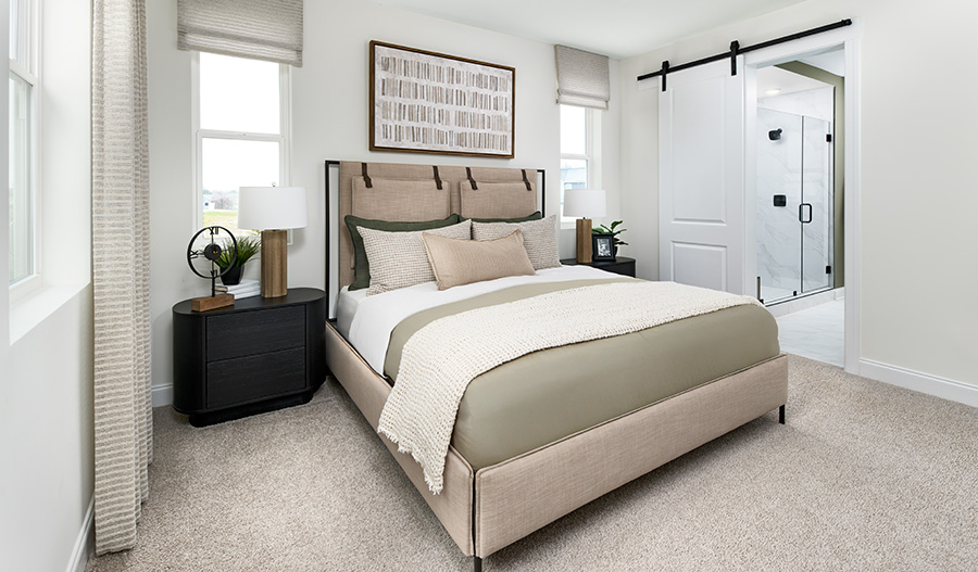 A charming bedroom with an attached bathroom