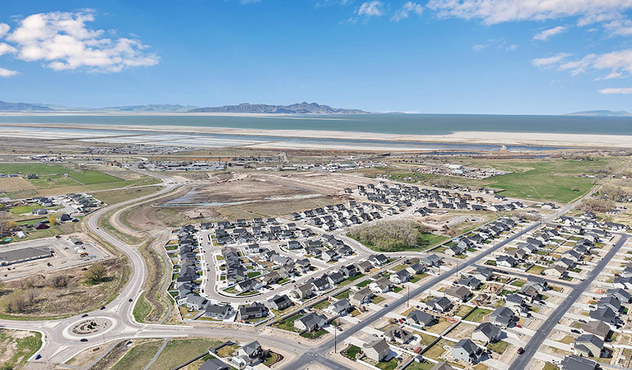 aerial view of a housing community