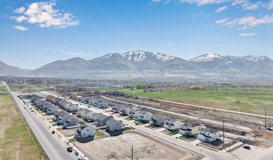 new neighborhood with a mountain backdrop