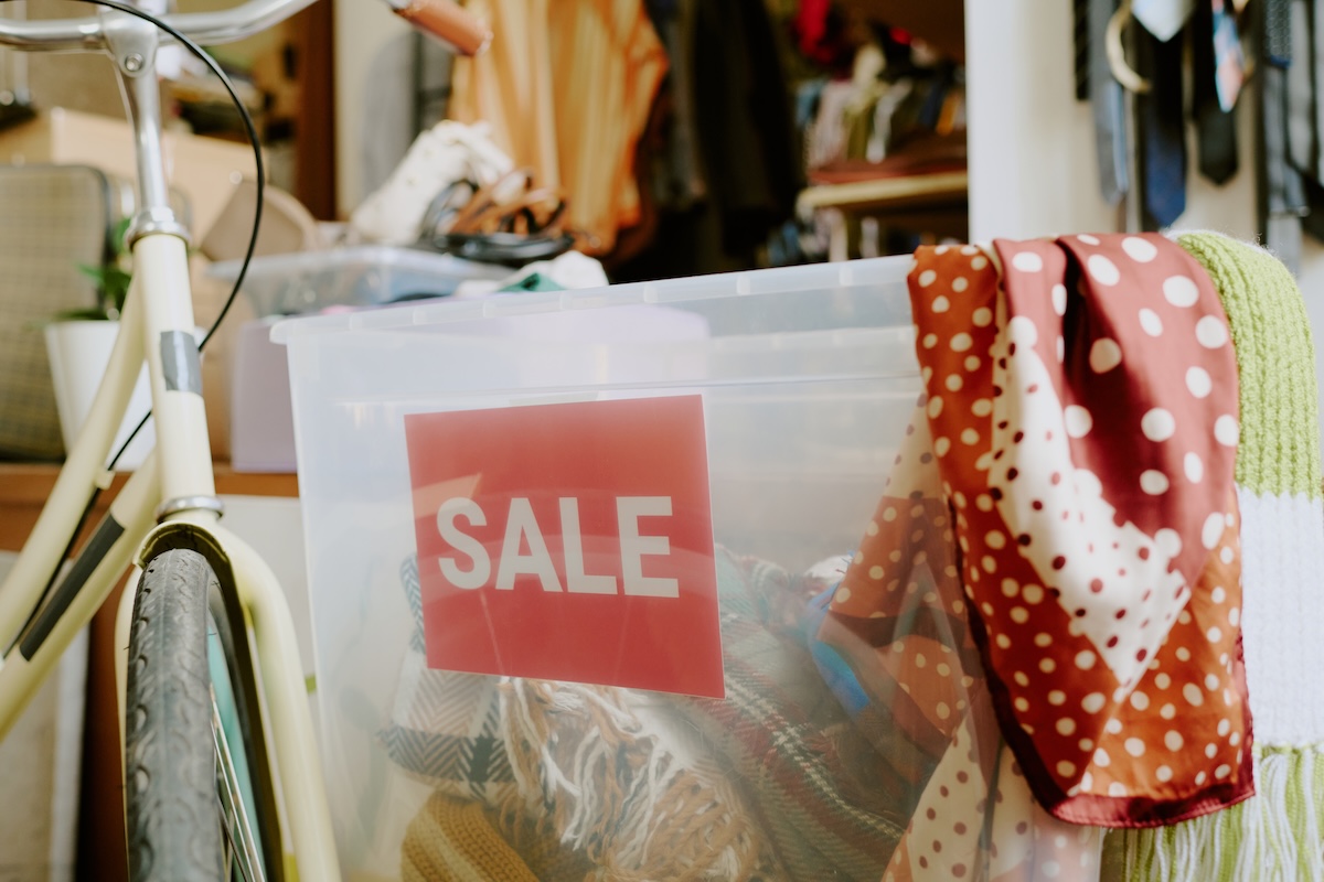 Items displayed at a garage sale
