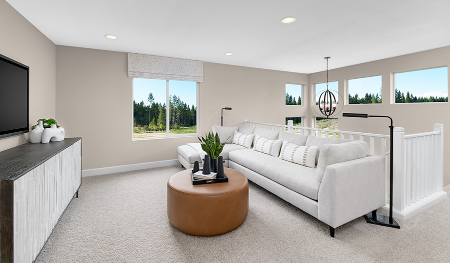 An airy loft with multiple windows