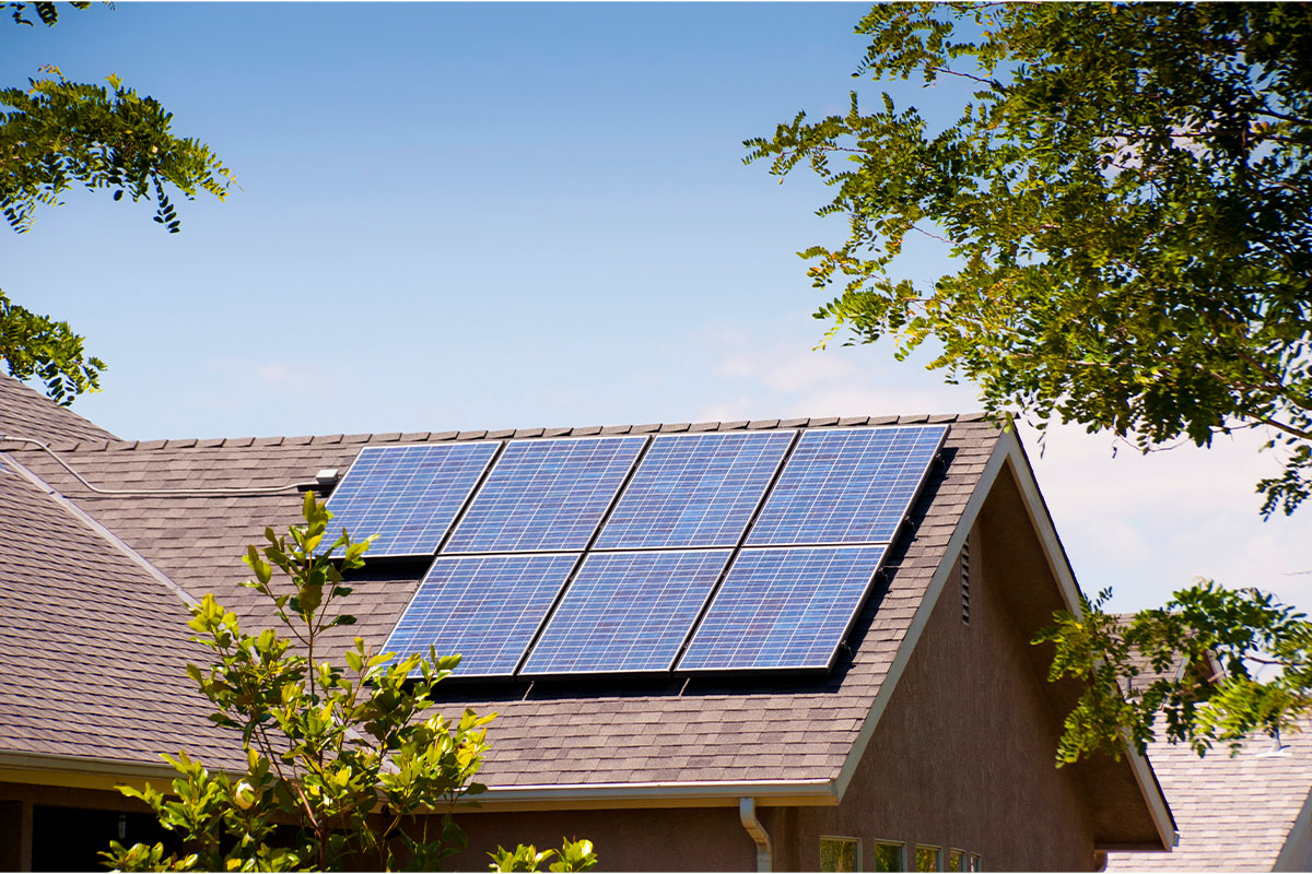 A roof with solar panels