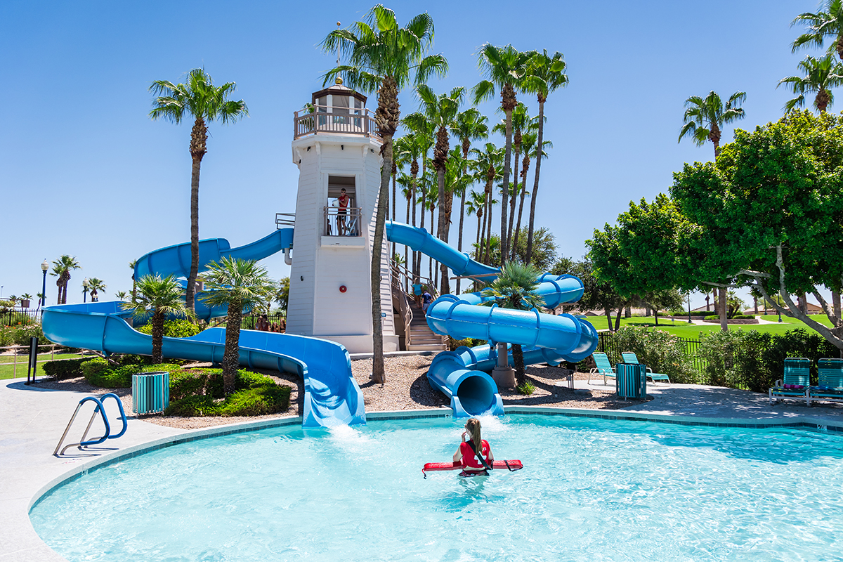Water slides at the Estrella neighborhood pool