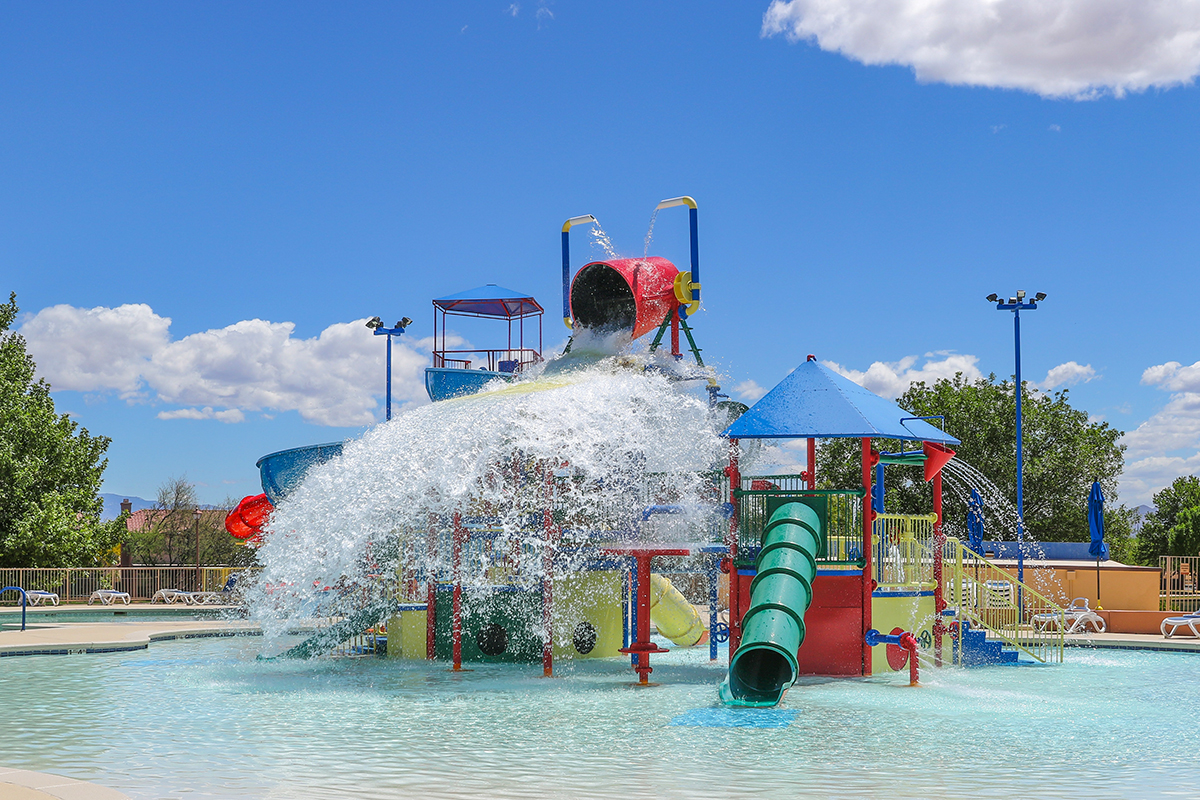 Water slides at the Entrada del Toro community pool