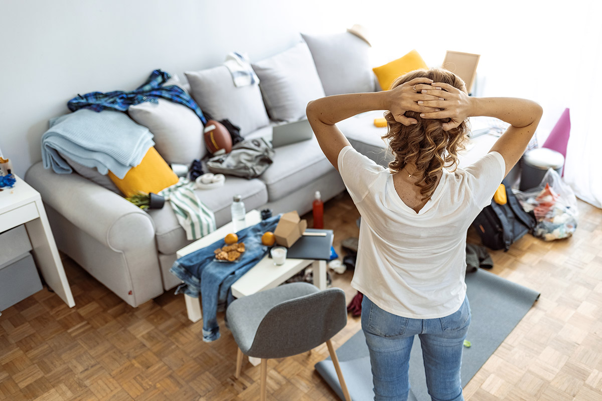A woman frustrated by clutter
