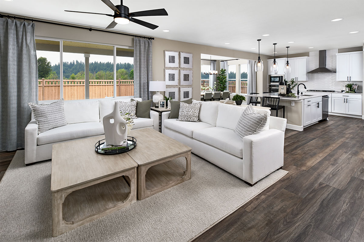 A spacious great room filled with natural lighting
